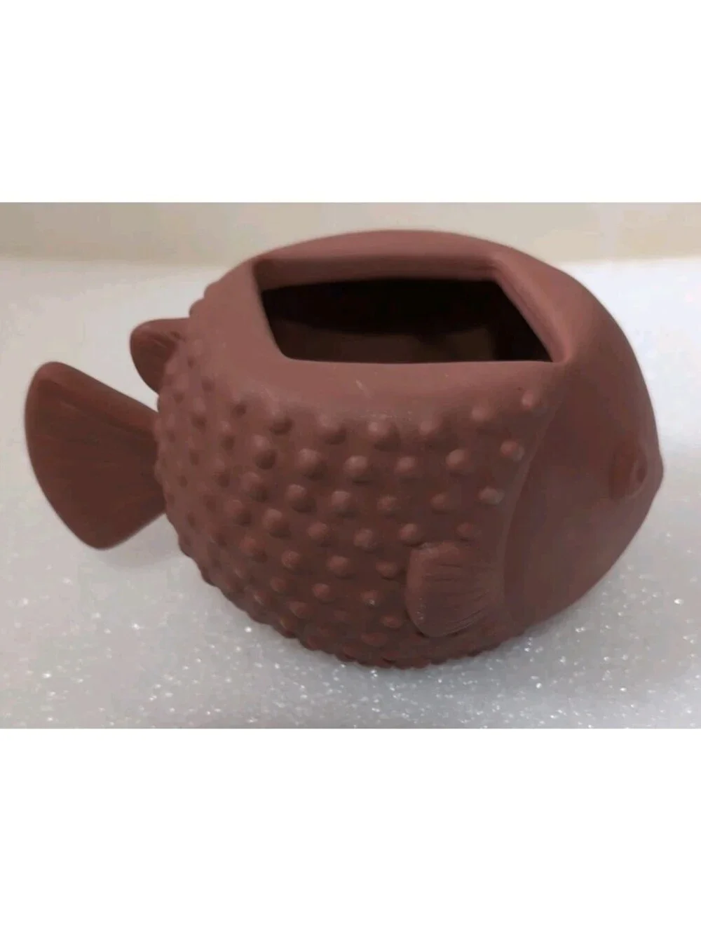 Bath & Body Works Puffer Blow Fish Terra Cotta Hand Soap Holder Flower Pot
